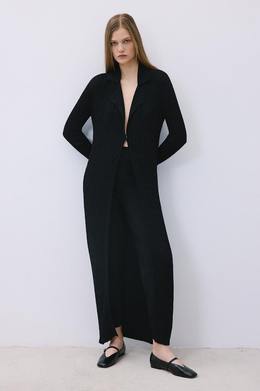 Long Jacquard Knit Cardigan