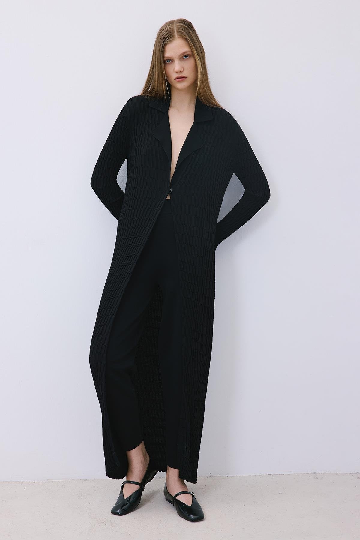 Long Jacquard Knit Cardigan