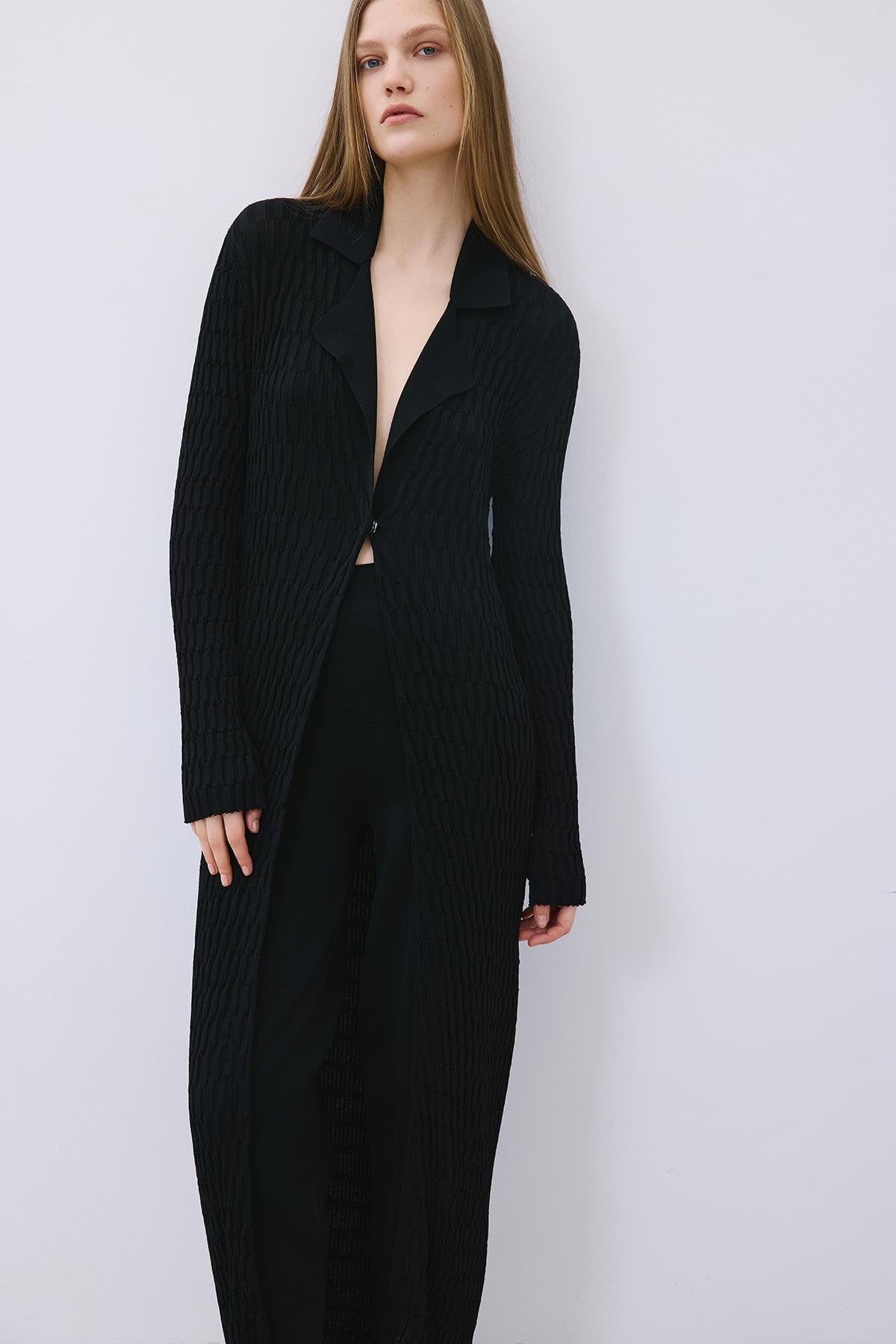 Long Jacquard Knit Cardigan