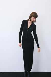 Black Long Knit Corset Dress