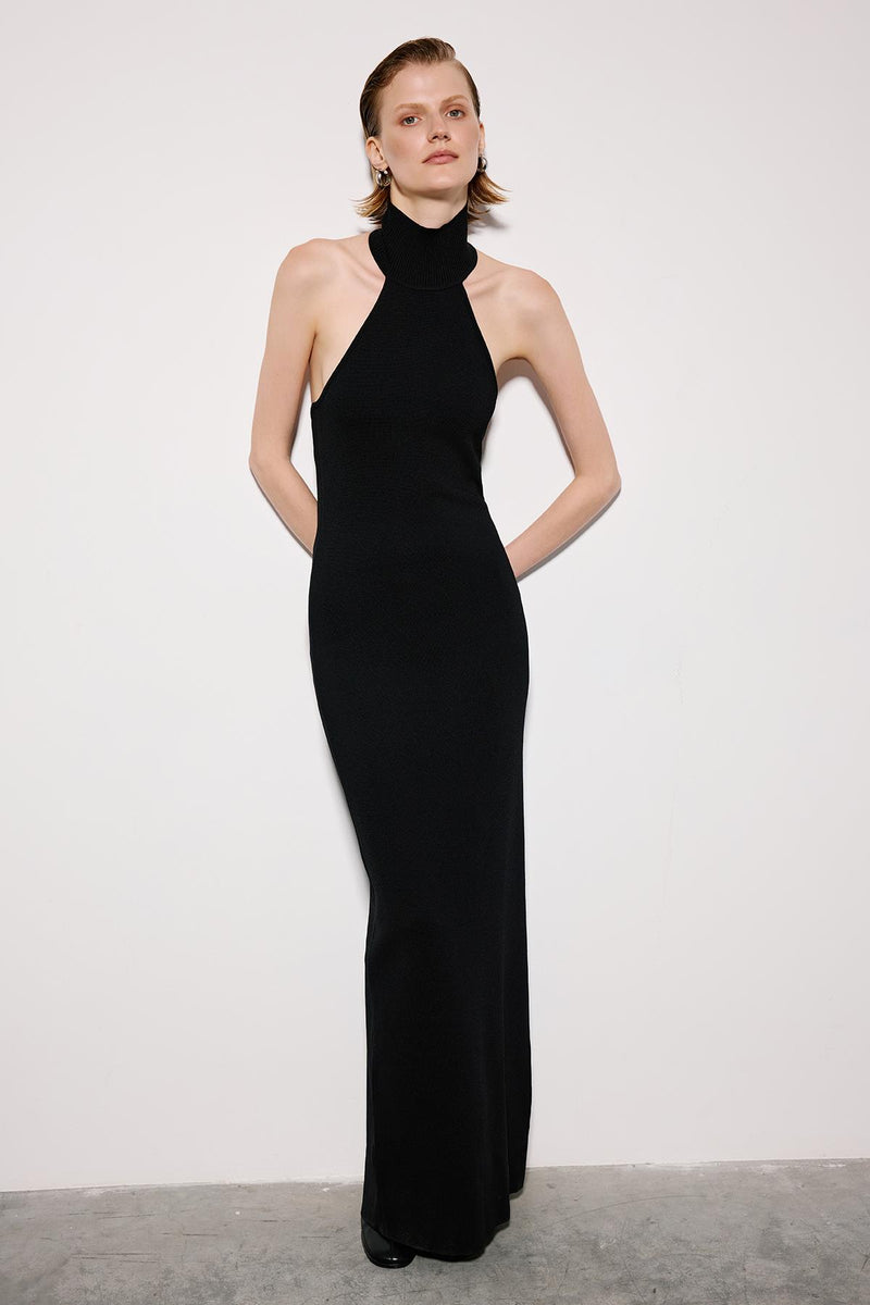Long Knit Dress with Backless Detail