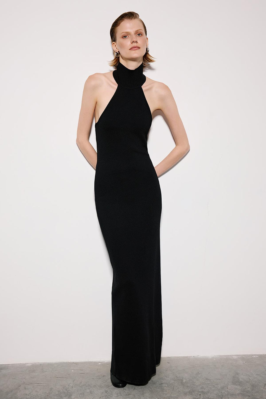 Long Knit Dress with Backless Detail