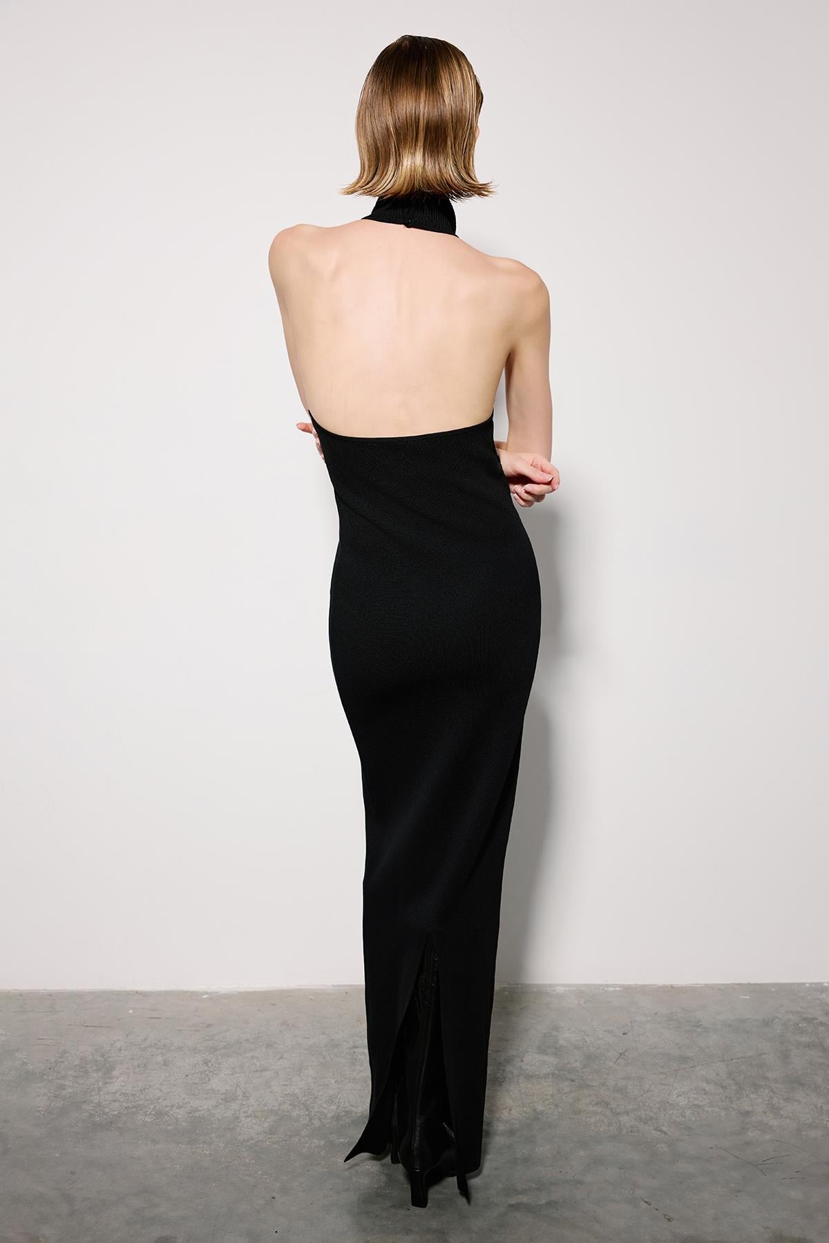 Long Knit Dress with Backless Detail