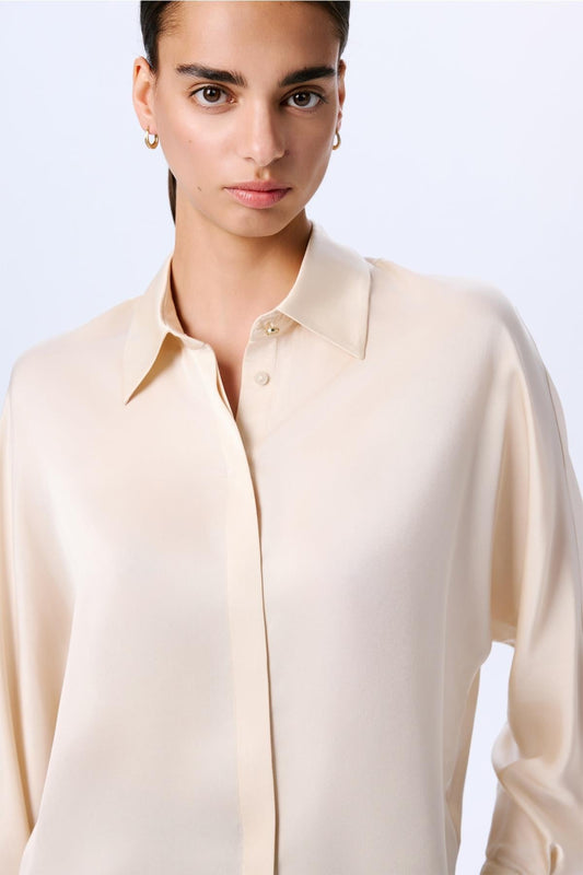 Long Sleeve Hidden Buttoned Relaxed  Shirt