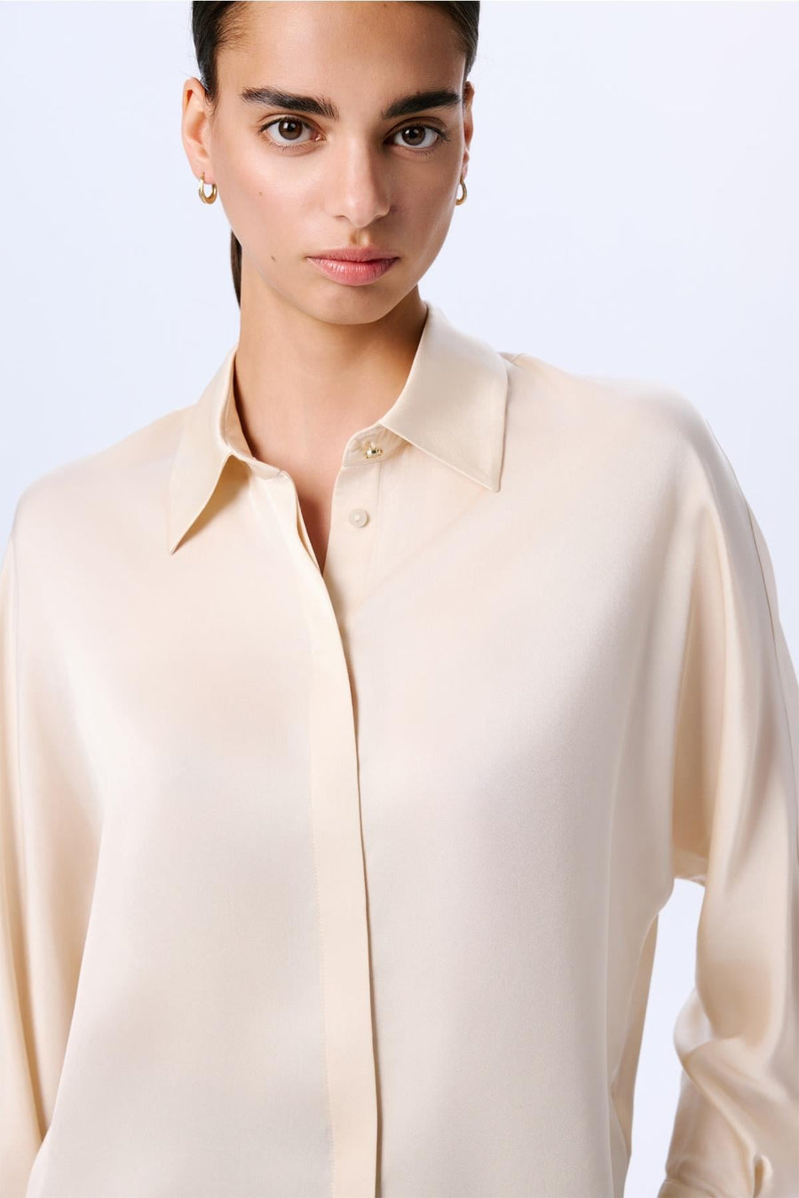 Long Sleeve Hidden Buttoned Relaxed  Shirt