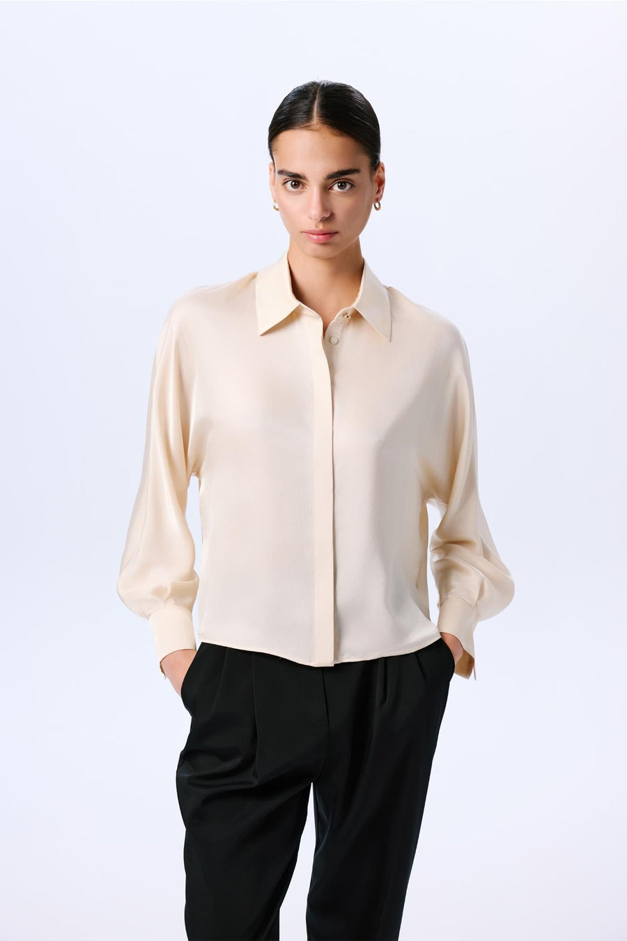 Long Sleeve Hidden Buttoned Relaxed  Shirt