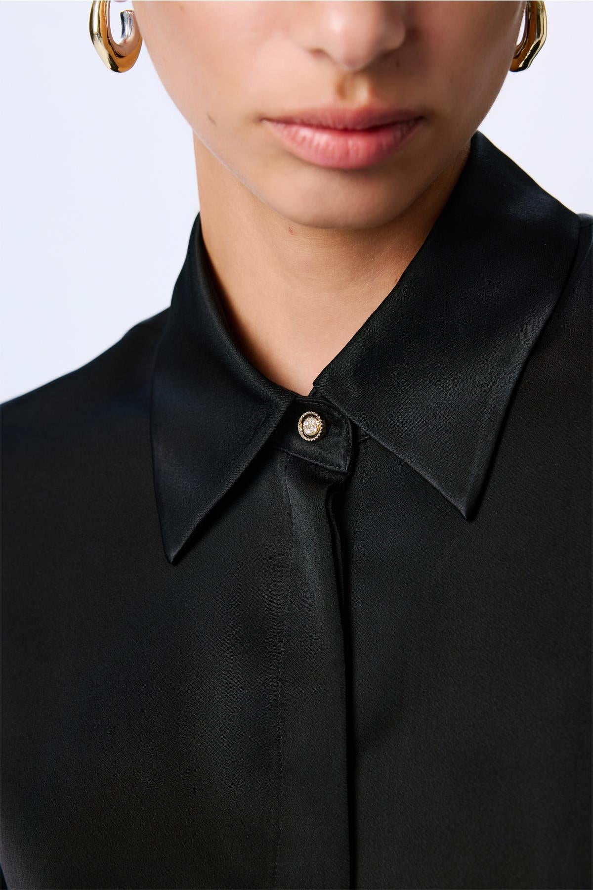 Long Sleeve Hidden Buttoned Relaxed  Shirt
