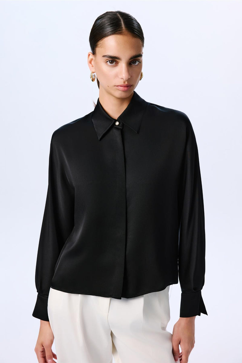 Long Sleeve Hidden Buttoned Relaxed  Shirt