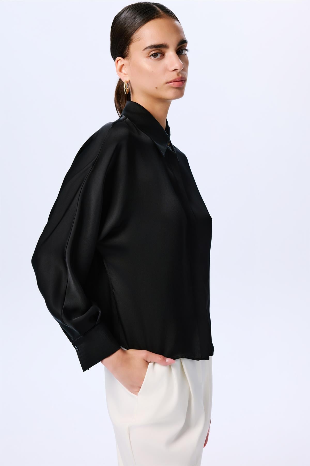 Long Sleeve Hidden Buttoned Relaxed  Shirt