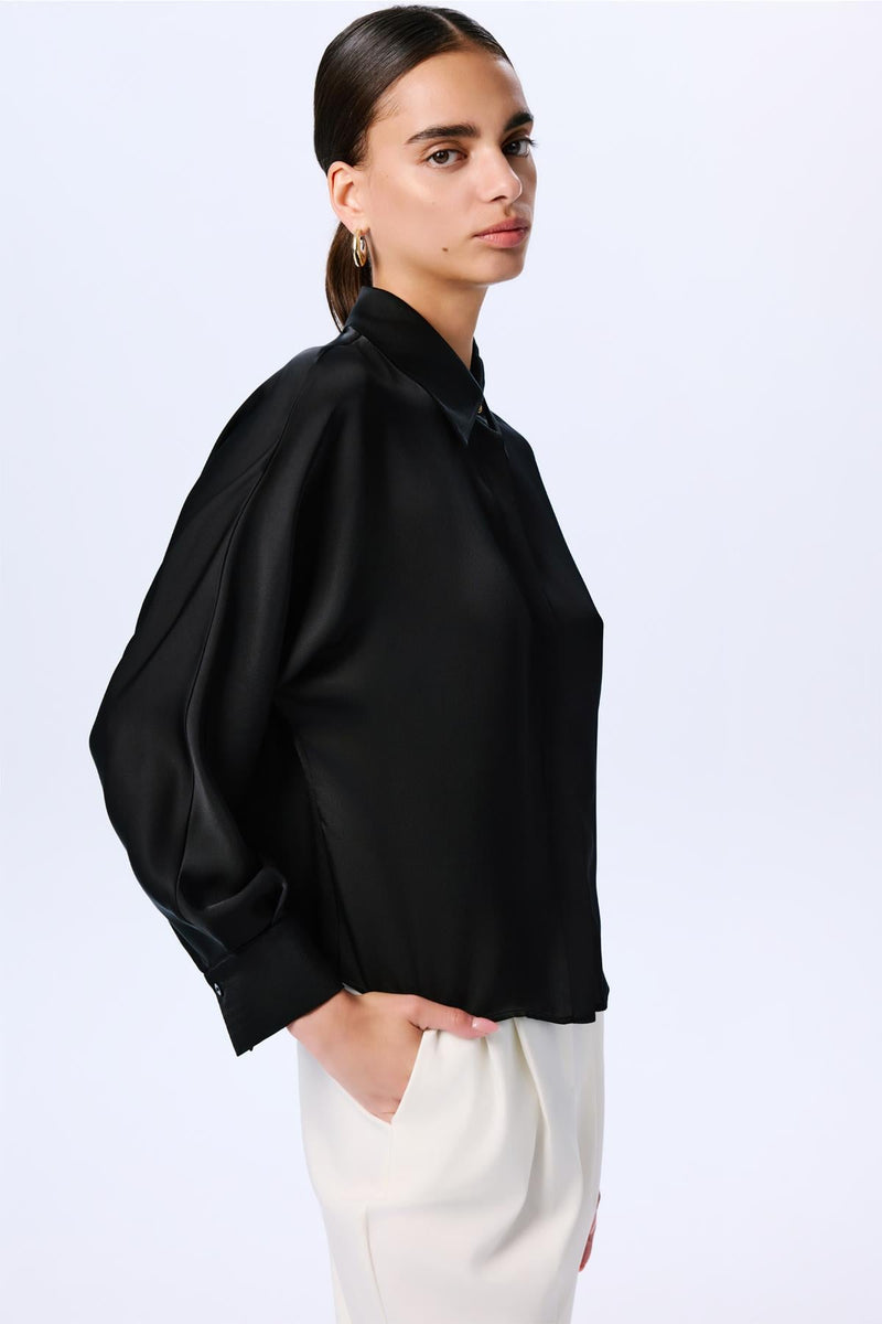 Long Sleeve Hidden Buttoned Relaxed  Shirt