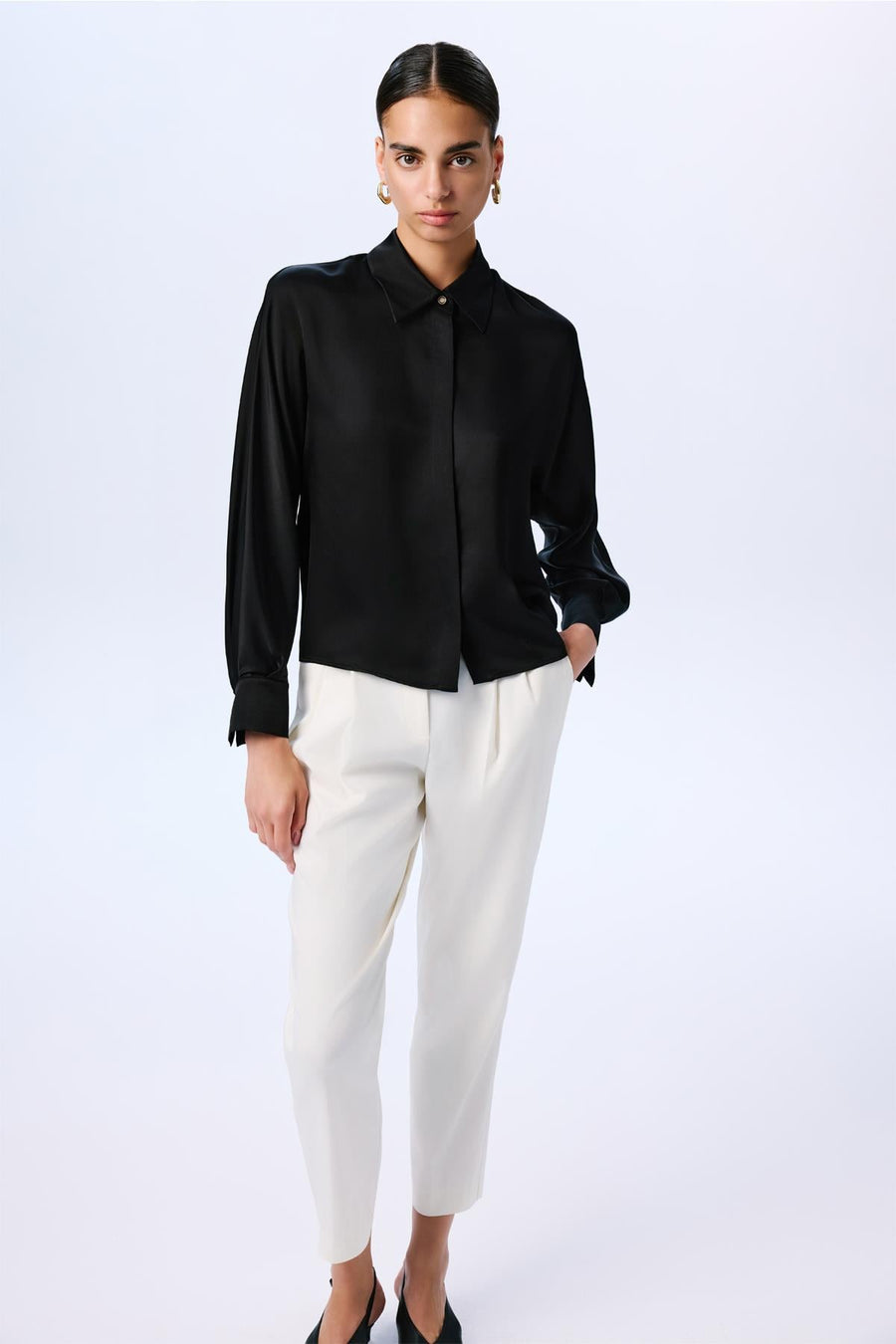 Long Sleeve Hidden Buttoned Relaxed  Shirt