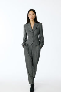 Anthracite Melange Textured  Pleated Pants