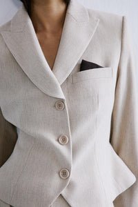 Beige Melange Textured  Jacket