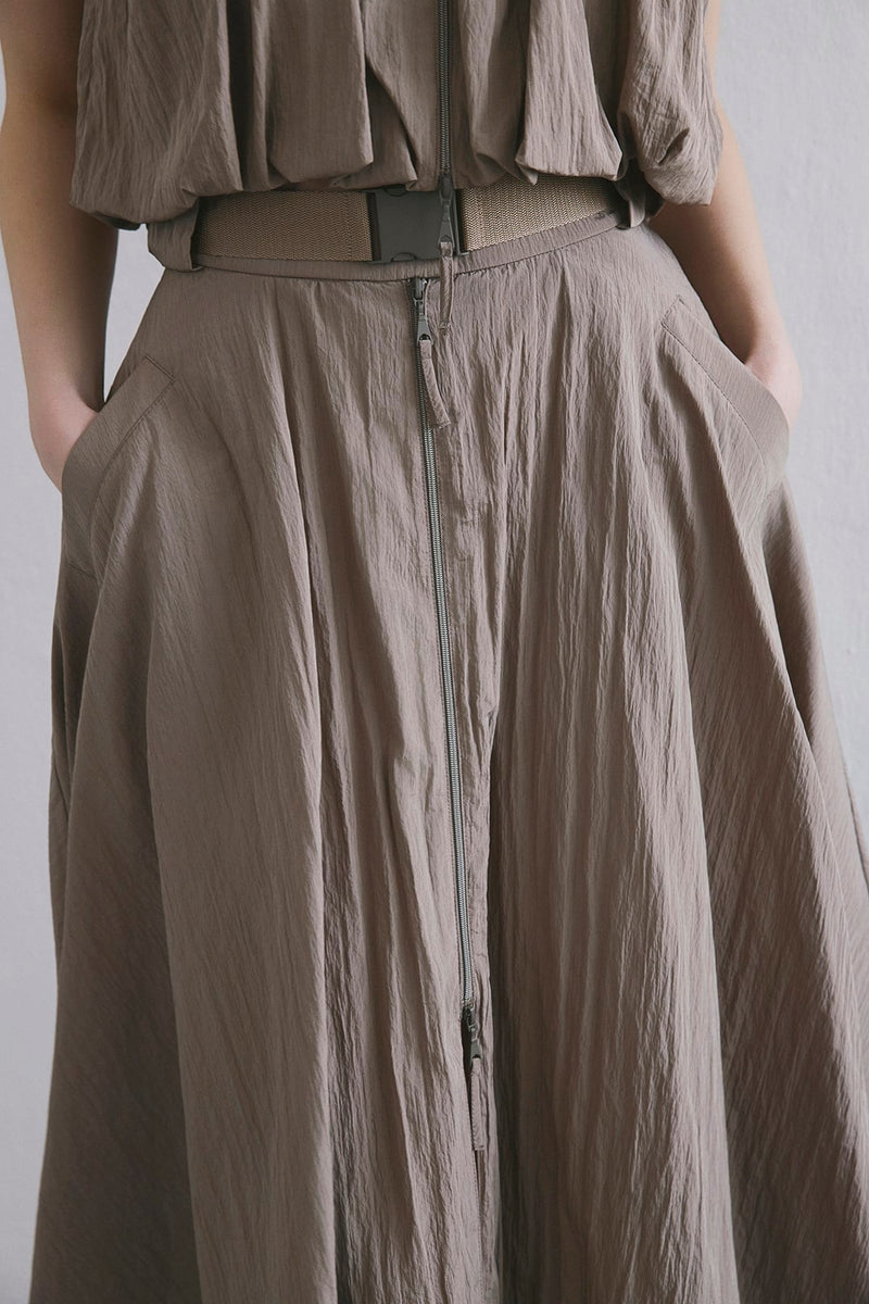 Metal Buckle Flared  Midi Skirt