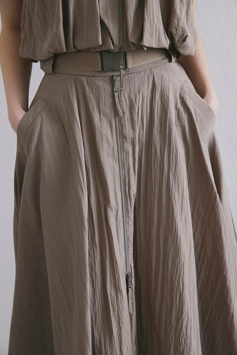 Metal Buckle Flared  Midi Skirt