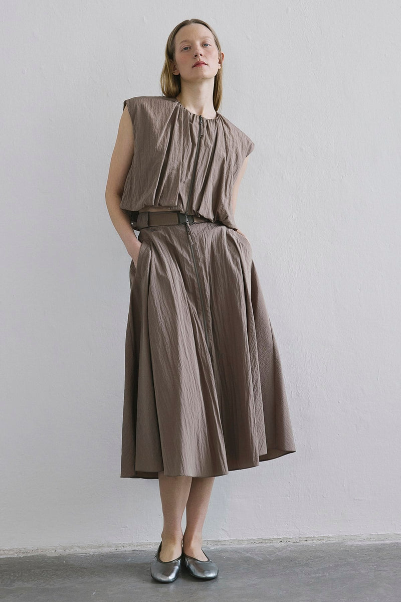 Metal Buckle Flared  Midi Skirt