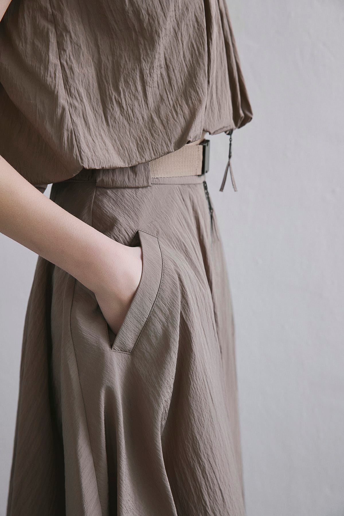 Metal Buckle Flared  Midi Skirt