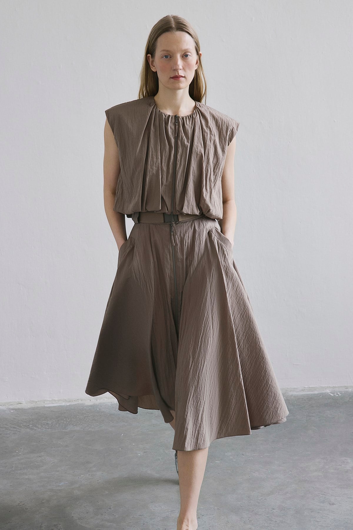Metal Buckle Flared  Midi Skirt