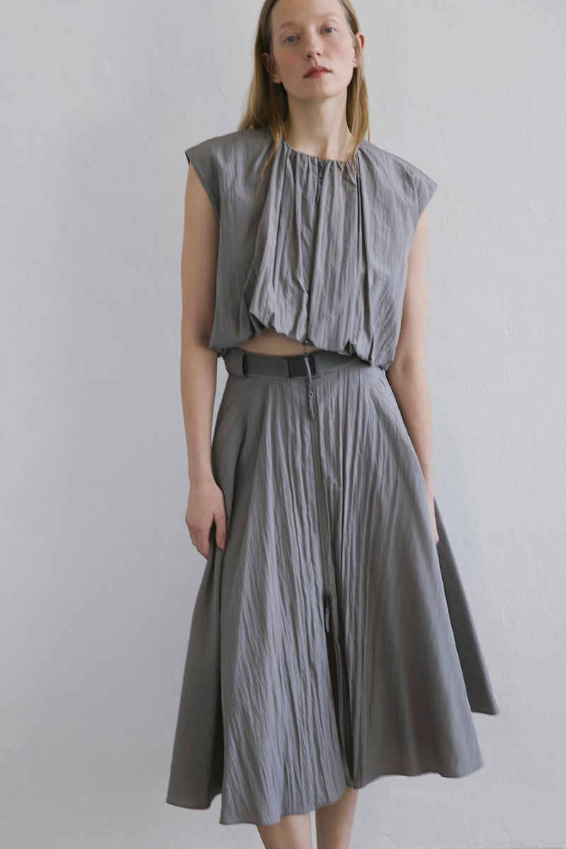 Metal Buckle Flared  Midi Skirt