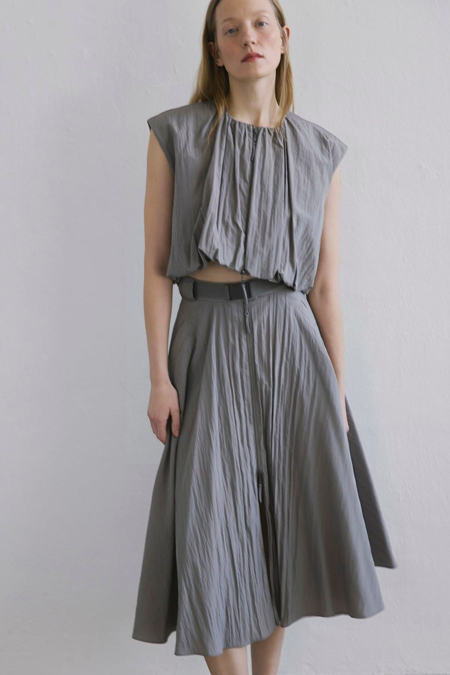 Metal Buckle Flared  Midi Skirt