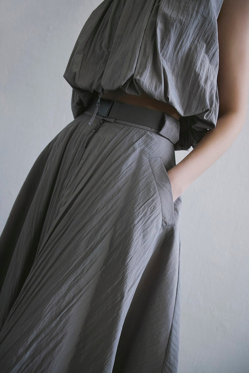 Metal Buckle Flared  Midi Skirt