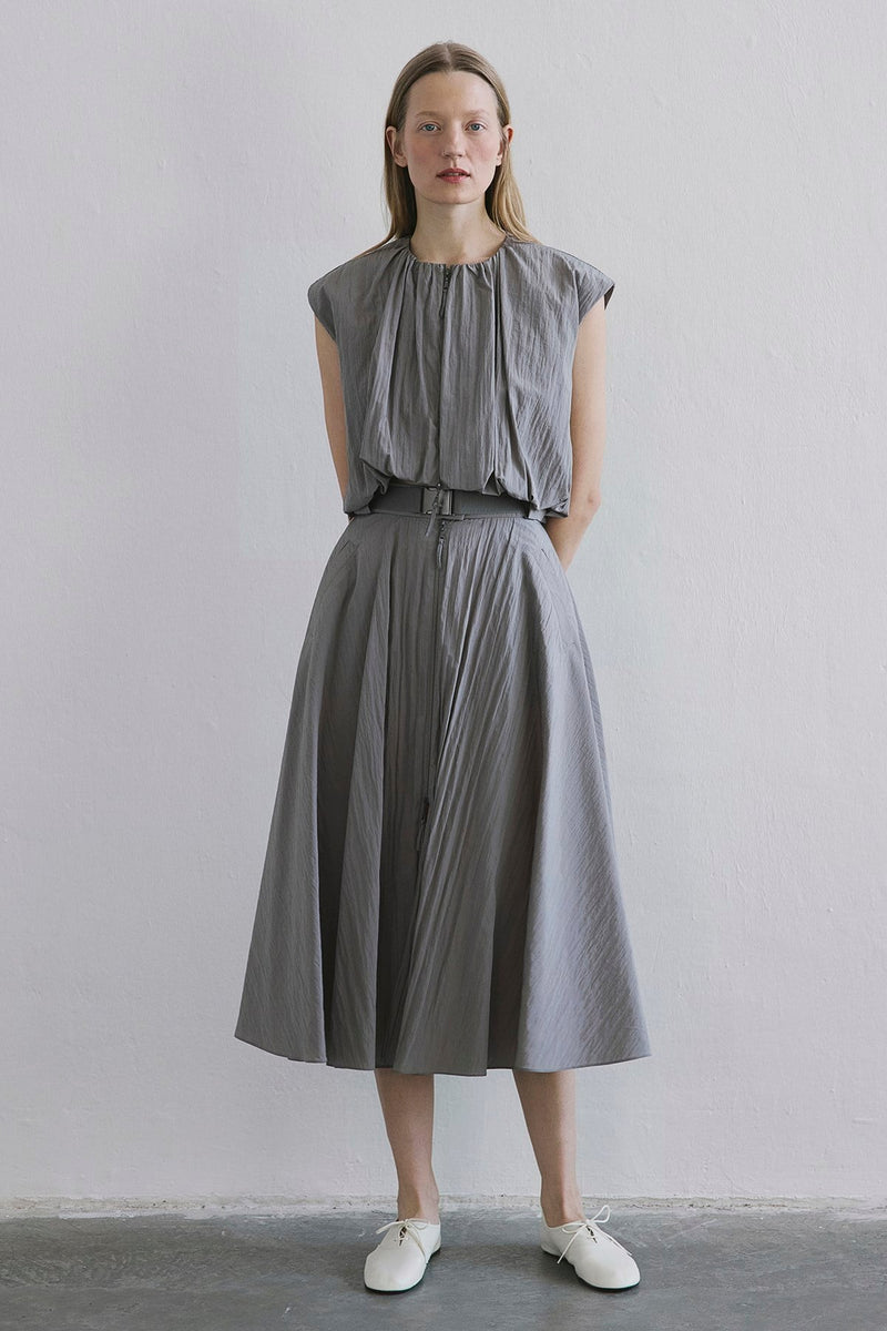 Metal Buckle Flared  Midi Skirt