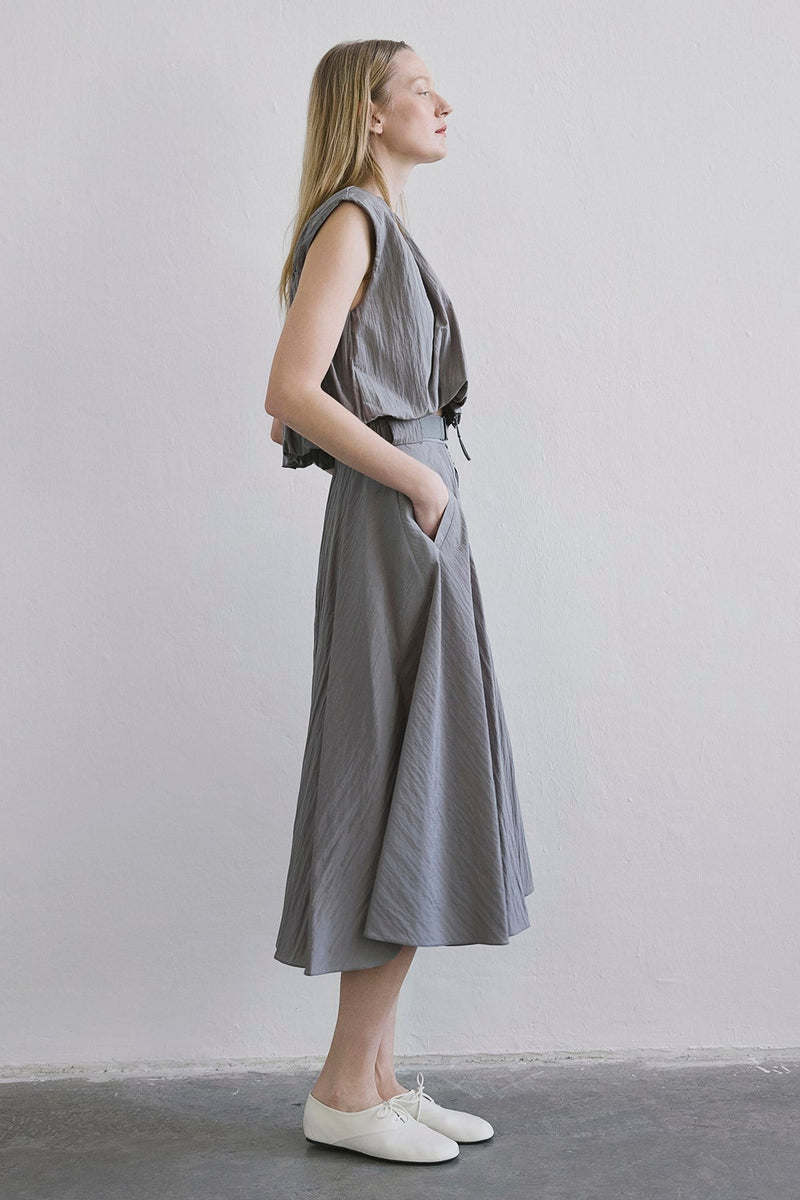Metal Buckle Flared  Midi Skirt