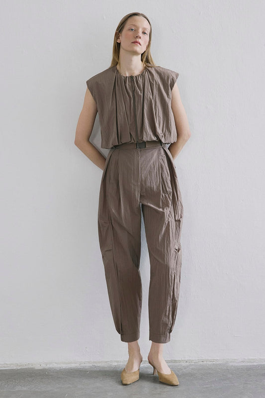 Metal Buckle Pleated Pocket  Pants