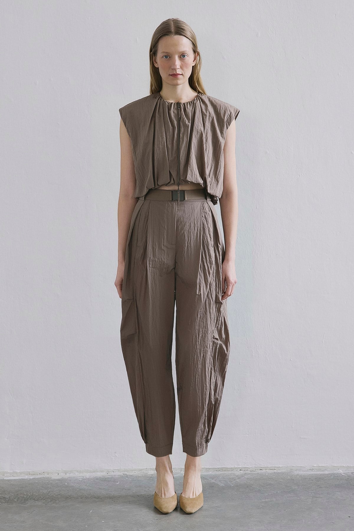 Metal Buckle Pleated Pocket  Pants