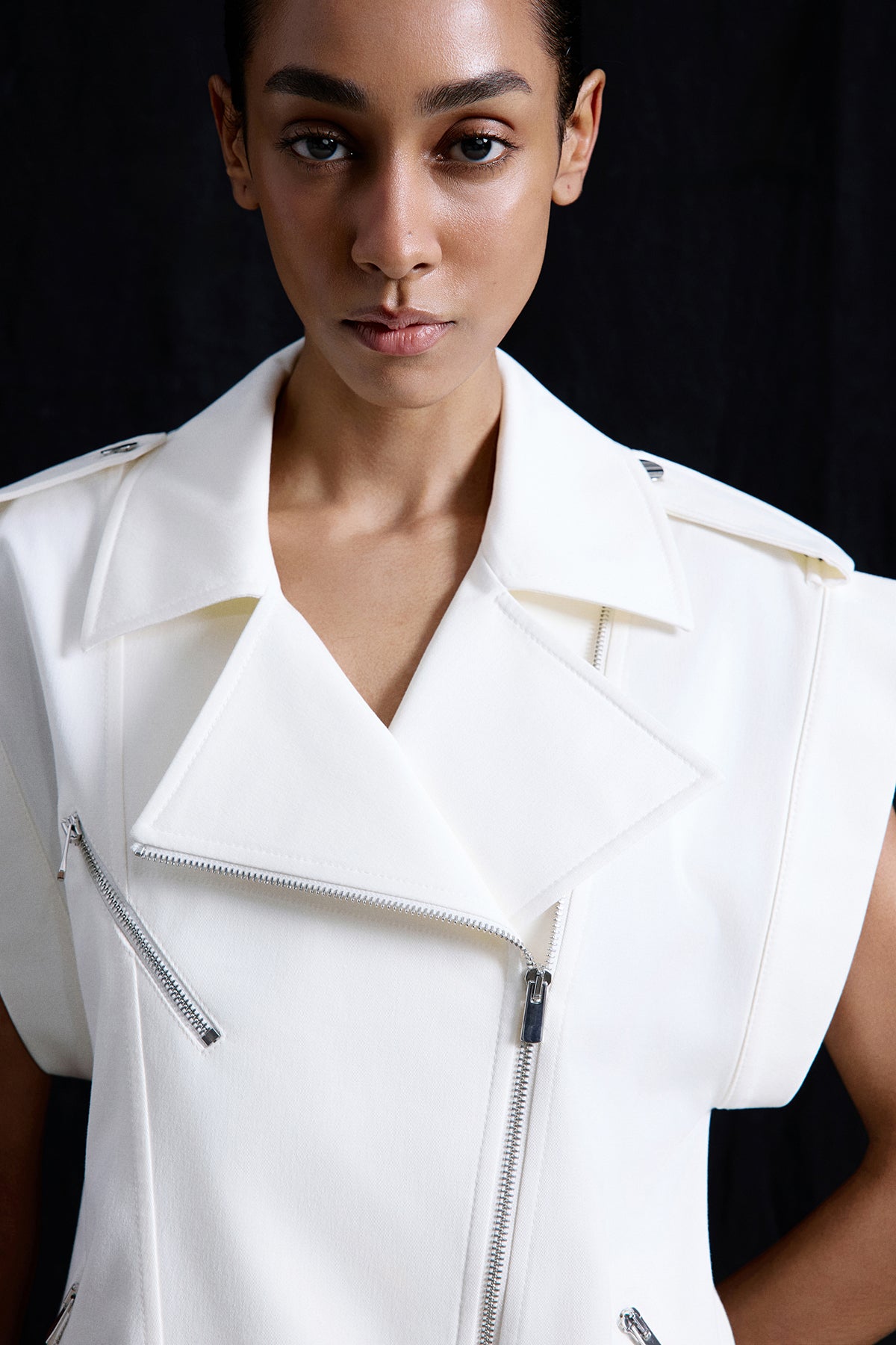 Metal Button Detailed Denim Textured  Biker Vest