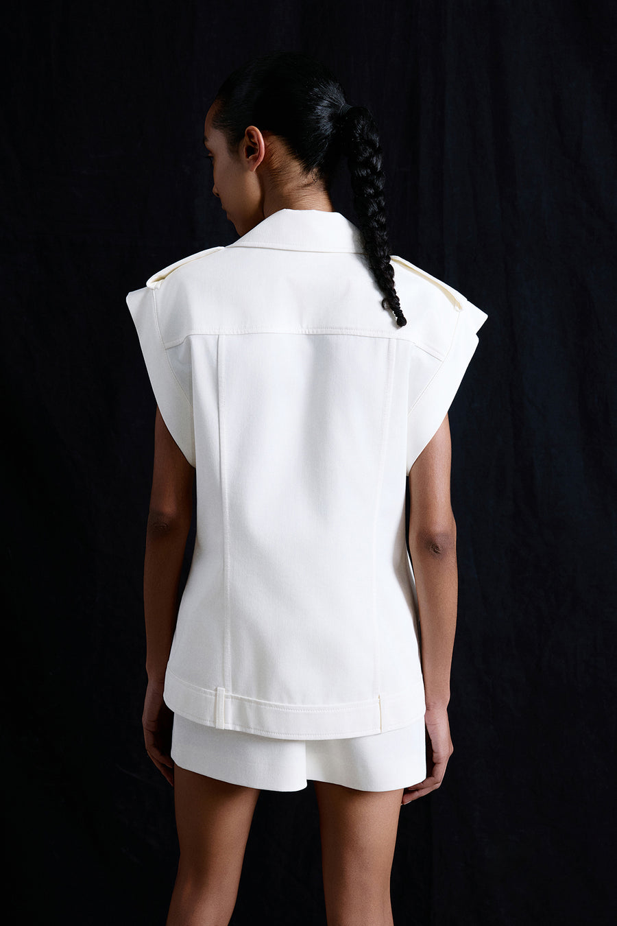 Metal Button Detailed Denim Textured  Biker Vest