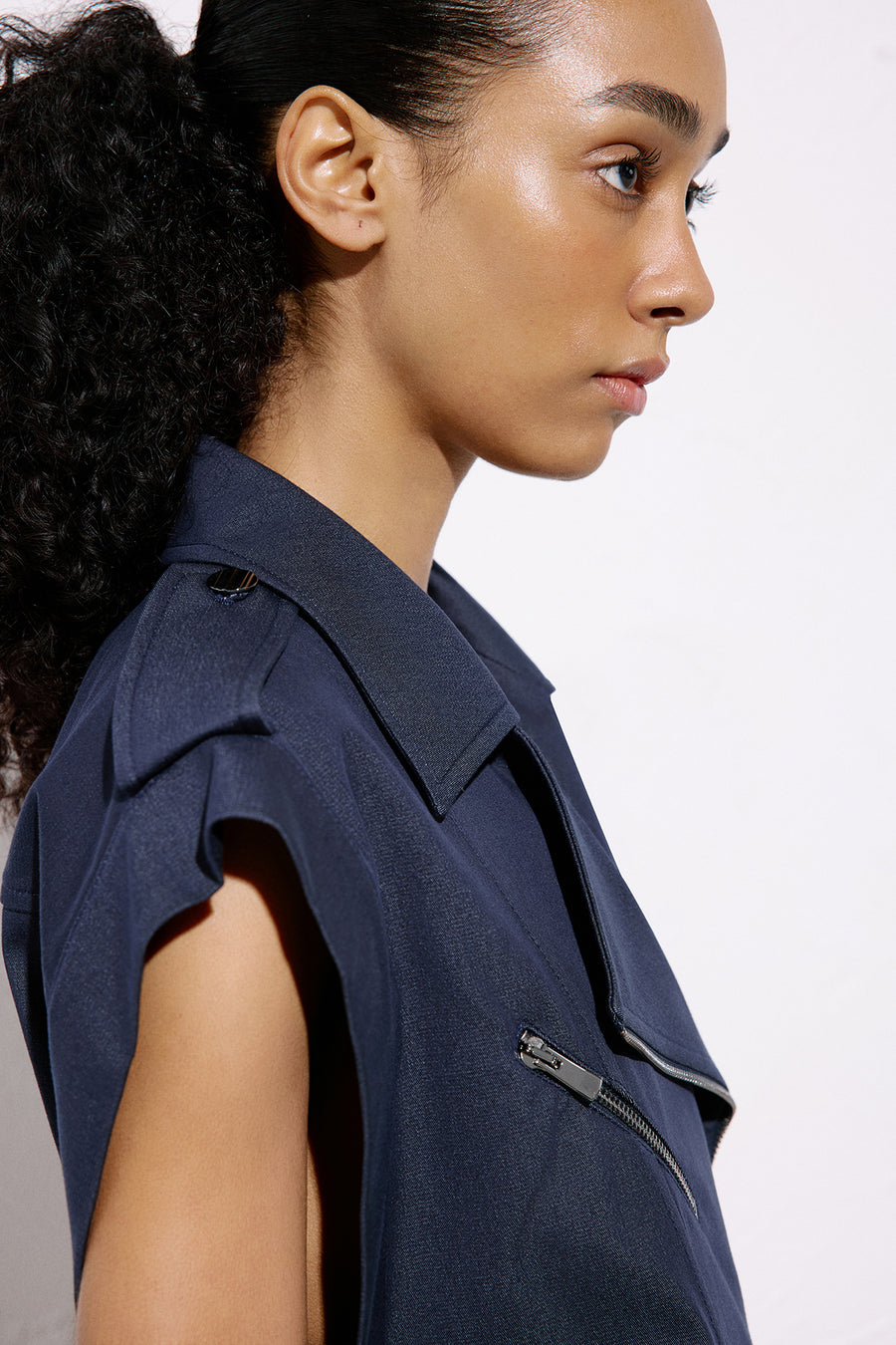 Metal Button Detailed Denim Textured  Biker Vest