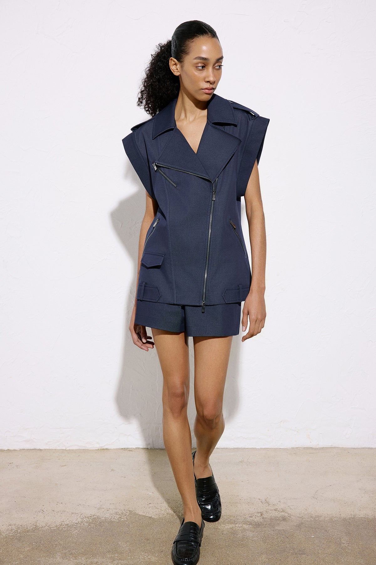 Metal Button Detailed Denim Textured  Biker Vest