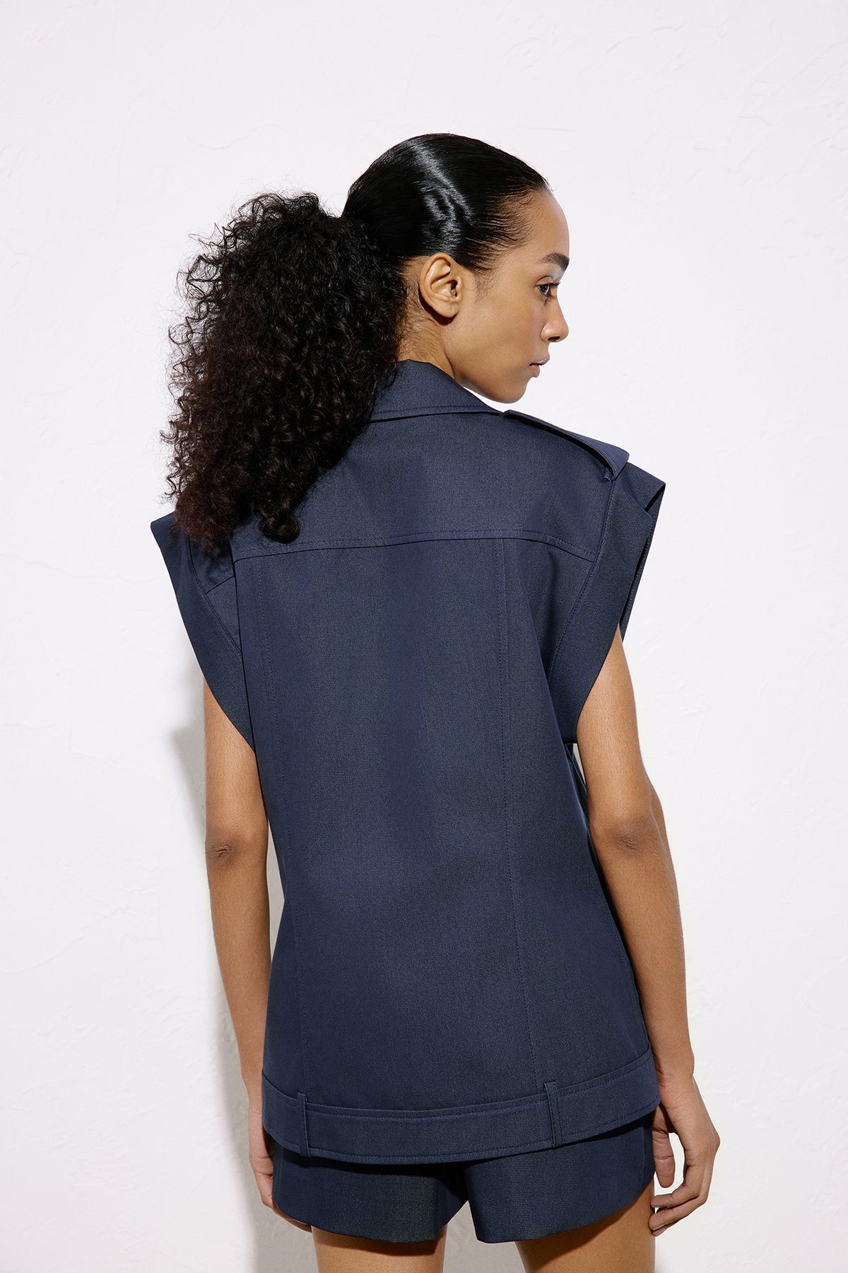 Metal Button Detailed Denim Textured  Biker Vest
