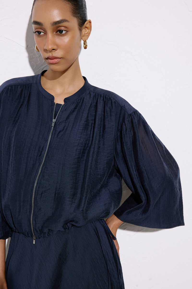 Metal Zippered Waist Cinched  Jacket
