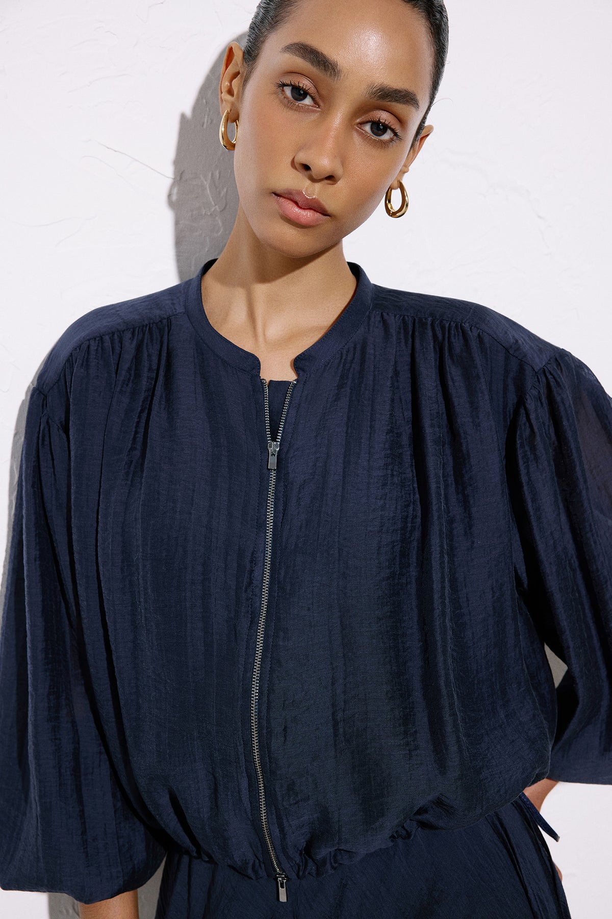 Metal Zippered Waist Cinched  Jacket