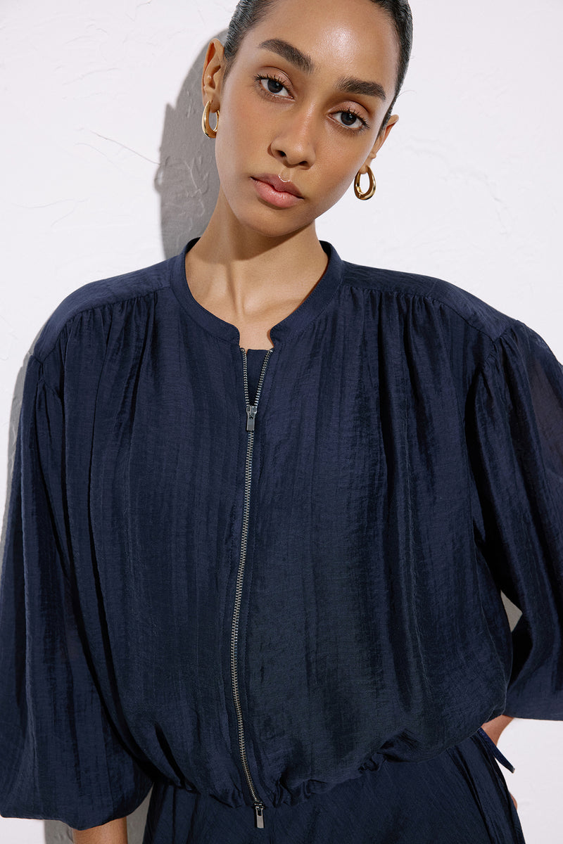 Metal Zippered Waist Cinched  Jacket