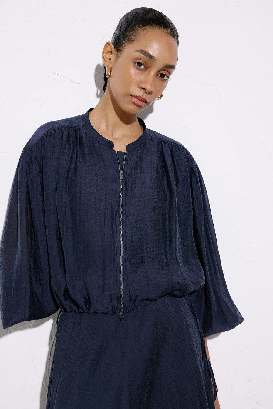 Metal Zippered Waist Cinched  Jacket
