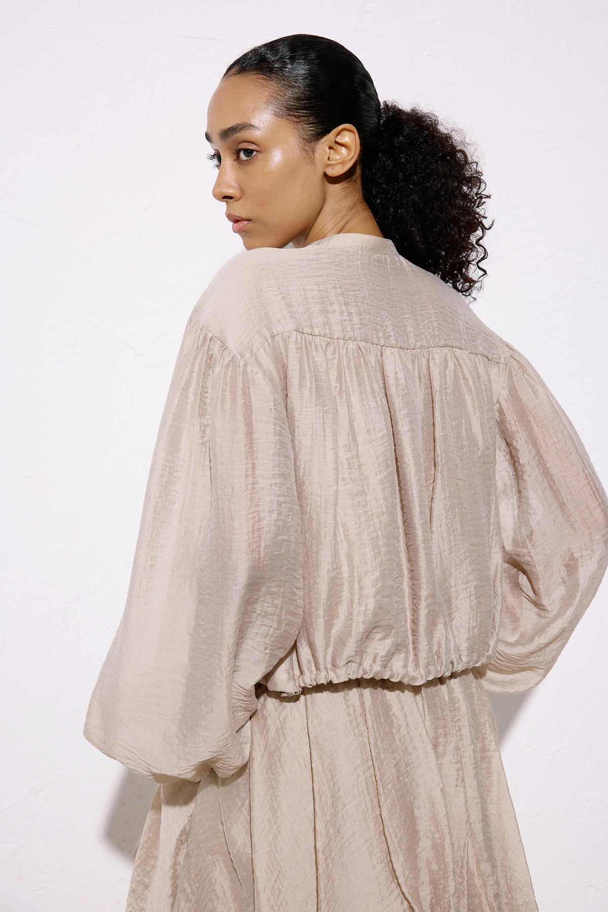 Metal Zippered Waist Cinched  Jacket