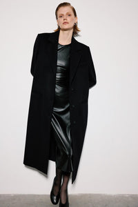 Black Midi Coat With Jacket Collar