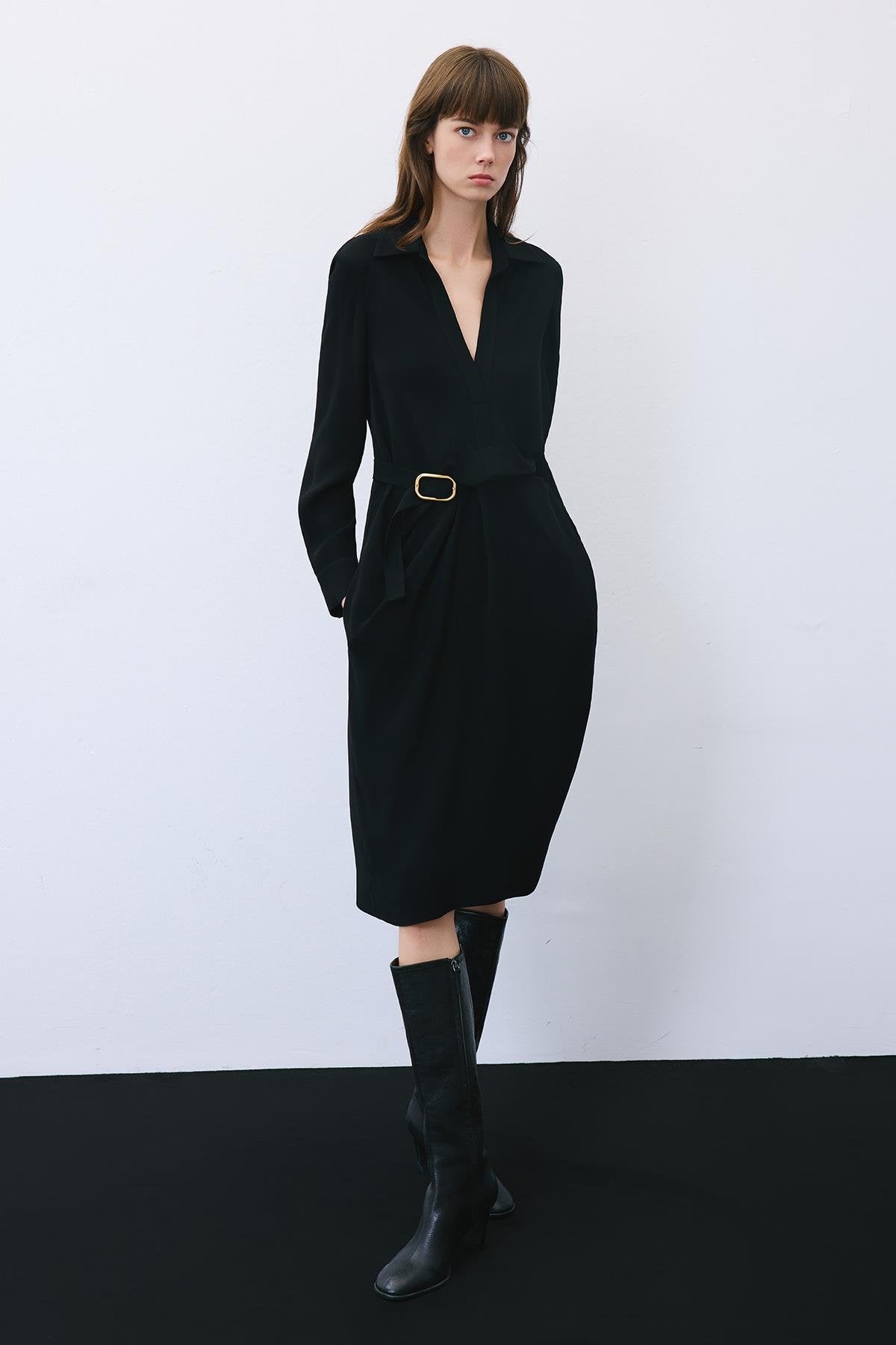 Midi Dress with Gold Buckle Detail