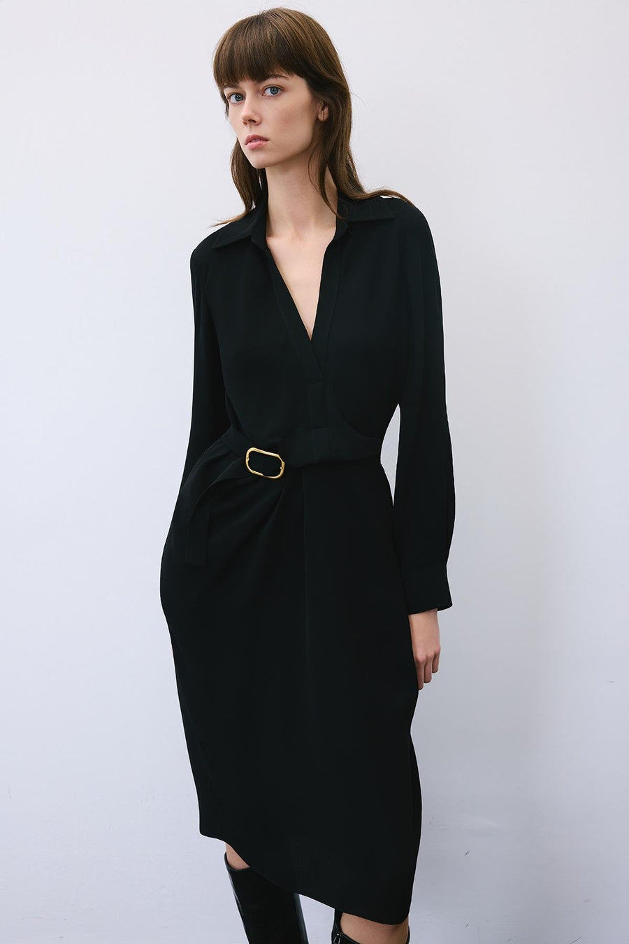 Midi Dress with Gold Buckle Detail