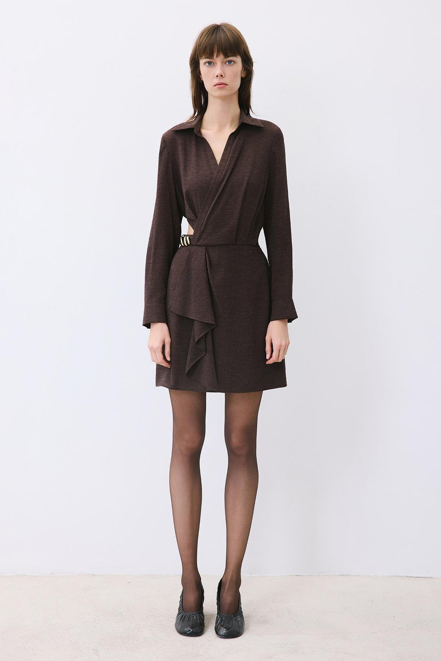 Anthracite Mini Wrap Dress with Gold Belt Detail