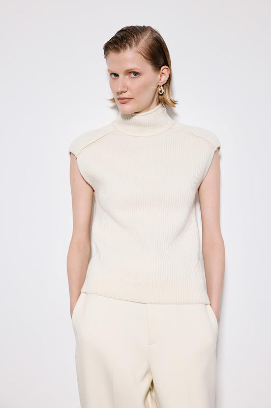 Stand Collar Melange Knit Blouse