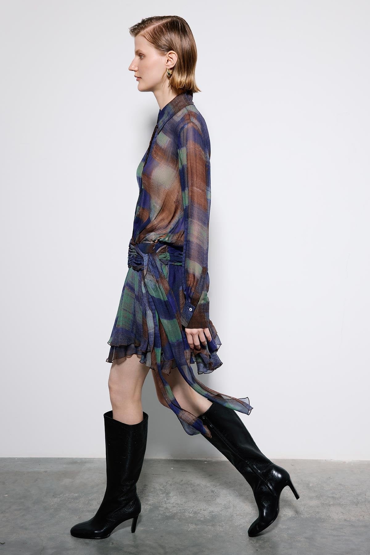 Multicolor Printed Mini Dress With Ruched Waist