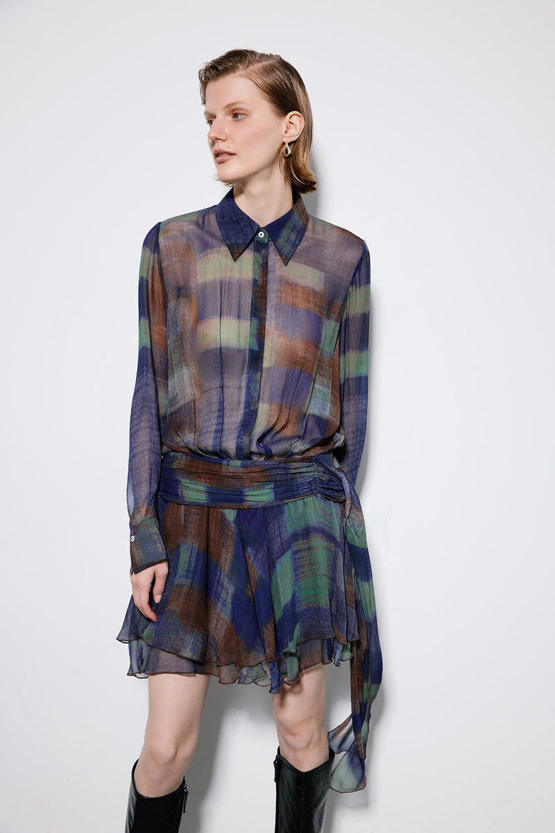 Multicolor Printed Mini Dress With Ruched Waist