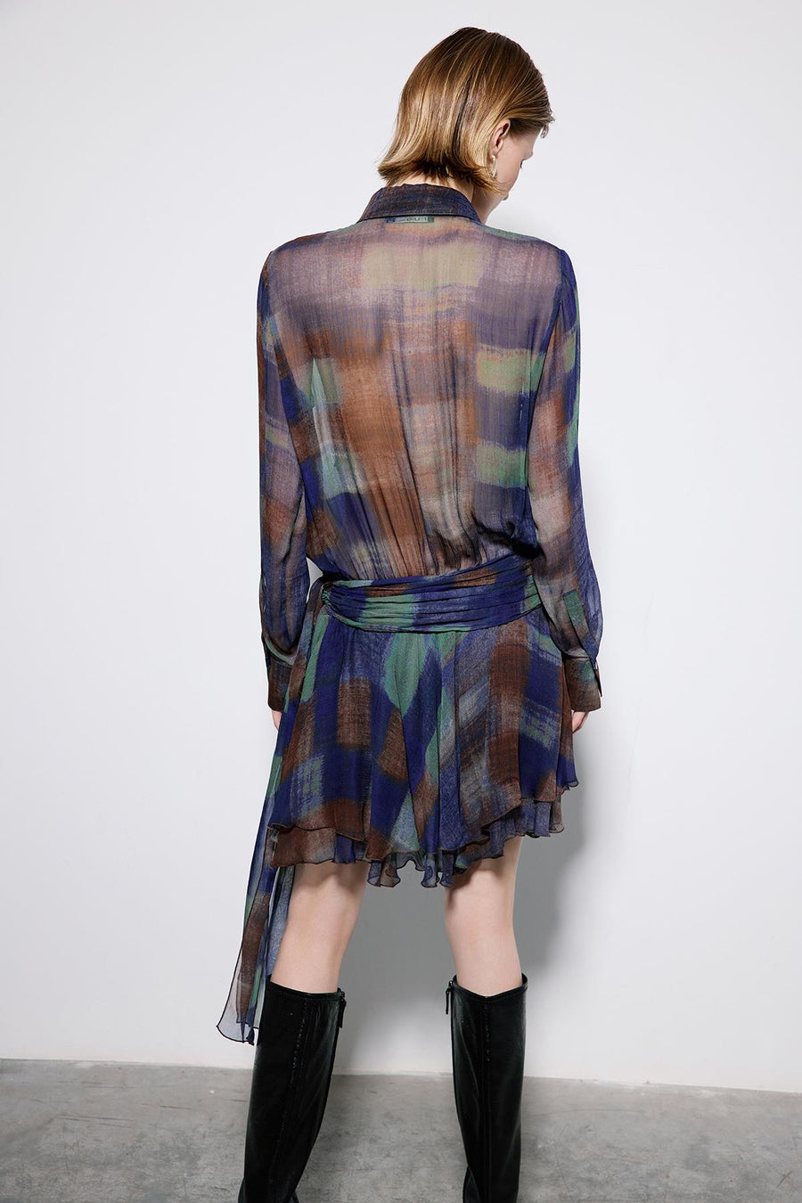 Multicolor Printed Mini Dress With Ruched Waist