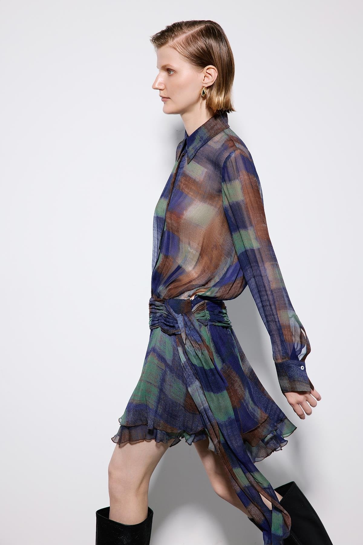 Multicolor Printed Mini Dress With Ruched Waist