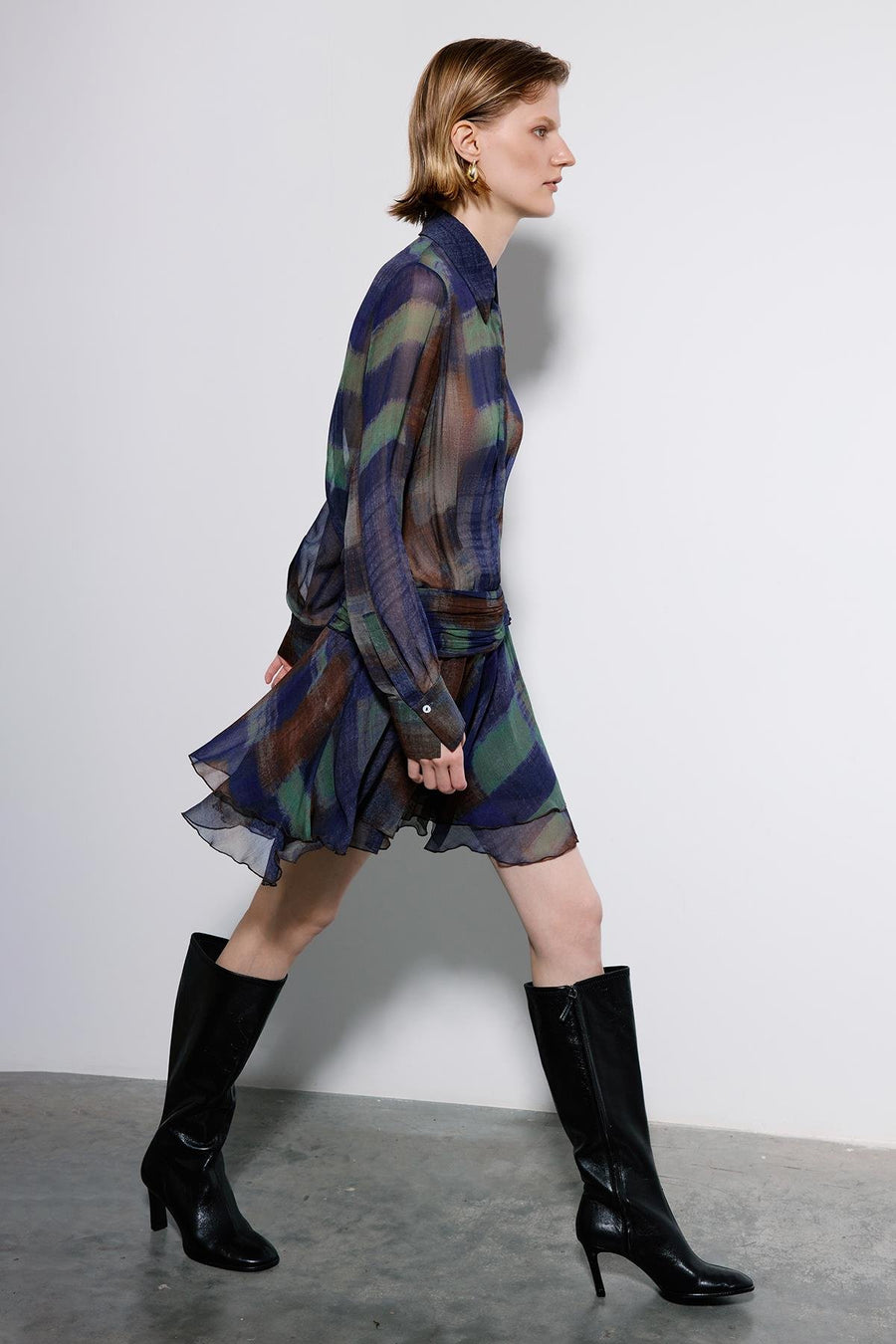 Multicolor Printed Mini Dress With Ruched Waist