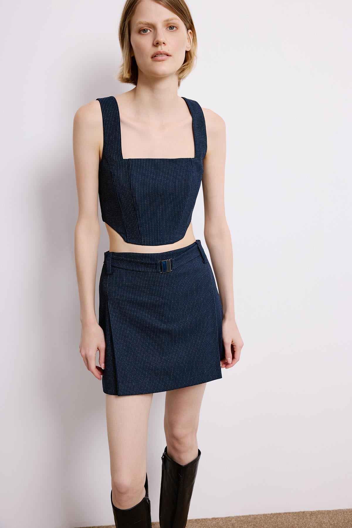 Striped Crop Bustier With Boning